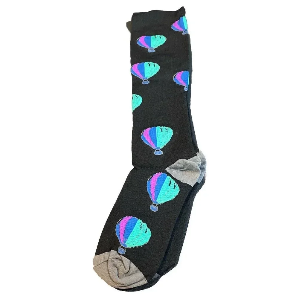 Compression Women Socks Nurse Travel Knee High Colorful Hot Air Balloons S/M NEW